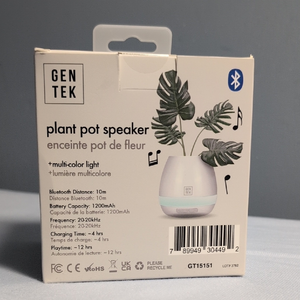 Gen Tek Plant Pot Speaker with Multi-Color Light